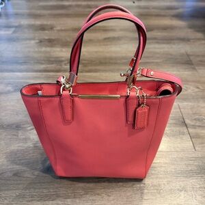 NWOT New Coach Madison Mini North/South Tote in Saffiano Leather Pink Salmon